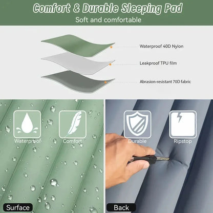 Experience Ultimate Comfort with Our Ultralight Outdoor Camping Sleeping Pad – Inflatable Mattress with Built-In Pump and Pillows for Travel and Hiking!