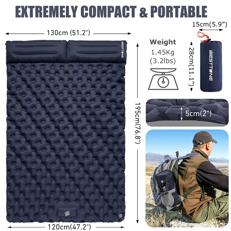 Experience Ultimate Comfort with the WESTTUNE Double Inflatable Mattress - Perfect for Camping, Backpacking, and Outdoor Adventures!