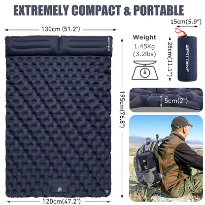 Experience Ultimate Comfort with the WESTTUNE Double Inflatable Mattress - Perfect for Camping, Backpacking, and Outdoor Adventures!