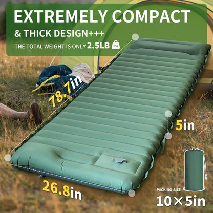 Experience Ultimate Comfort with Our Ultralight Outdoor Camping Sleeping Pad – Inflatable Mattress with Built-In Pump and Pillows for Travel and Hiking!