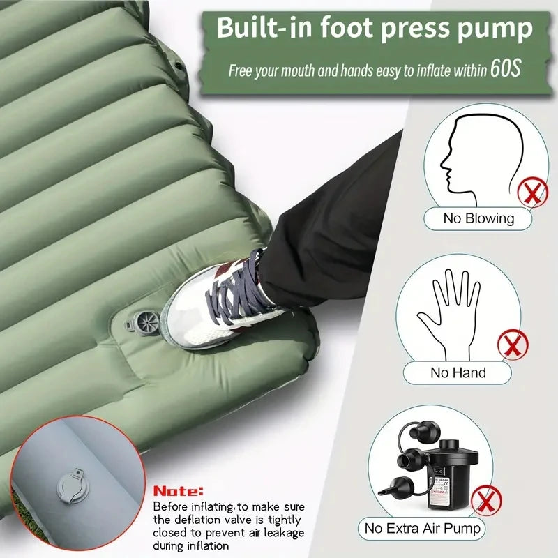 Experience Ultimate Comfort with Our Ultralight Outdoor Camping Sleeping Pad – Inflatable Mattress with Built-In Pump and Pillows for Travel and Hiking!